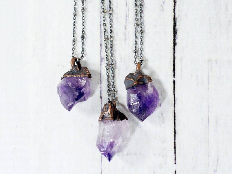 Amethyst Kristall Halskette | Roher Anhänger Elektrogeformte Rohe Kristallschmuck Rohe Mineral von HAWKHOUSE