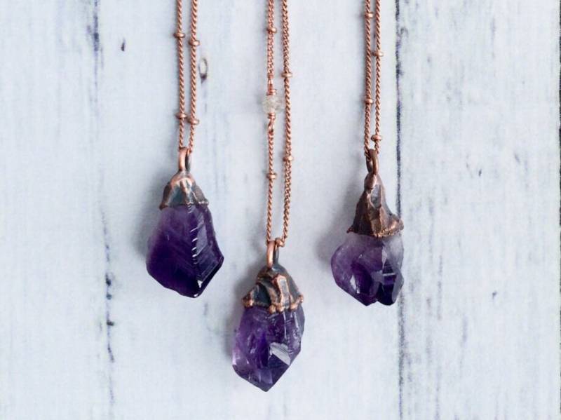 Amethyst Kristall Halskette | Roher Anhänger Elektrogeformte Rohe Kristallschmuck Rohe Mineral von HAWKHOUSE