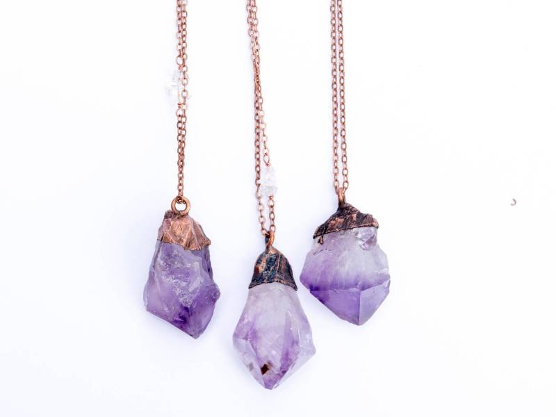 Amethyst Kristall Halskette | Roher Anhänger Elektrogeformte Rohe Kristallschmuck Rohe Mineral von HAWKHOUSE