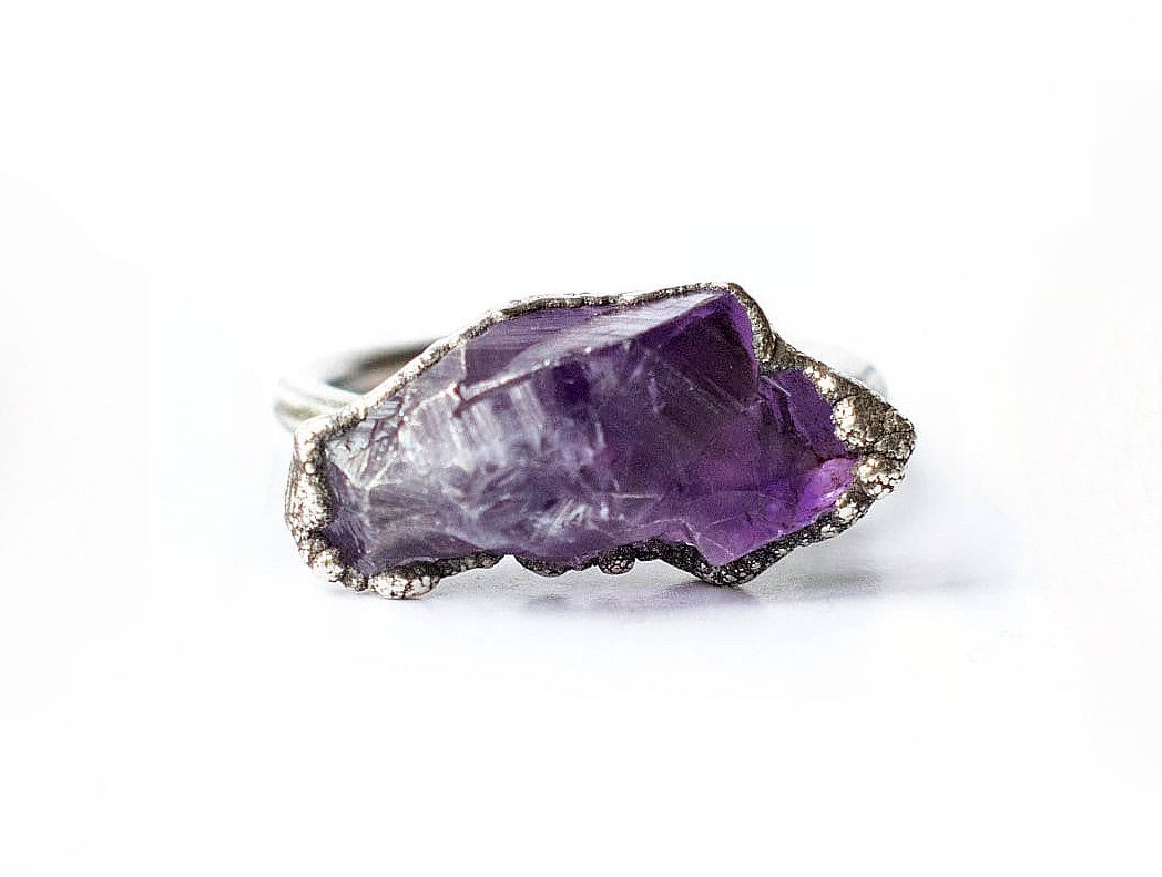 Amethyst Statement Ring | Geburtsstein Schmuck Stapelbarer Roher Amethystschmuck Silberring Mit von HAWKHOUSE