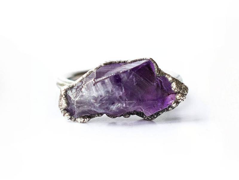 Amethyst Statement Ring | Geburtsstein Schmuck Stapelbarer Roher Amethystschmuck Silberring Mit von HAWKHOUSE