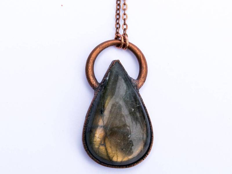 Labradorit Kette | Natürliche Rohmineral Schmuck Bio Stein Cabochon von HAWKHOUSE