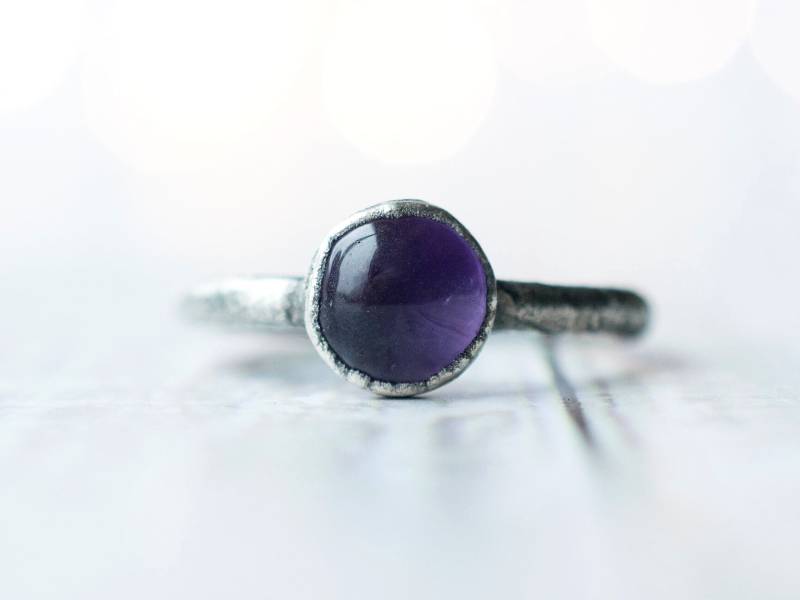 Oxidierter Silber Amethyst Statement Ring | Kugel Roher Amethystschmuck Silberring von HAWKHOUSE