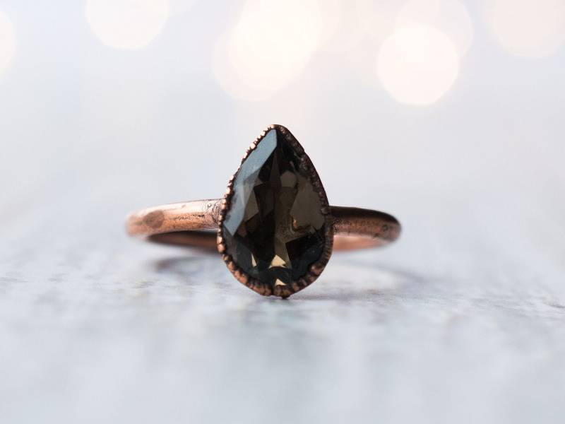 Rauchquarz Ring | Stapelring Aus Bio-Steinen Tropfen Bio Edelstein Schmuck Mineralien von HAWKHOUSE