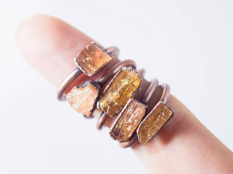 Roher Topasring | Topas Kristall Ring Imperial Topas-Kristallring November Geburtsstein Schmuck von HAWKHOUSE