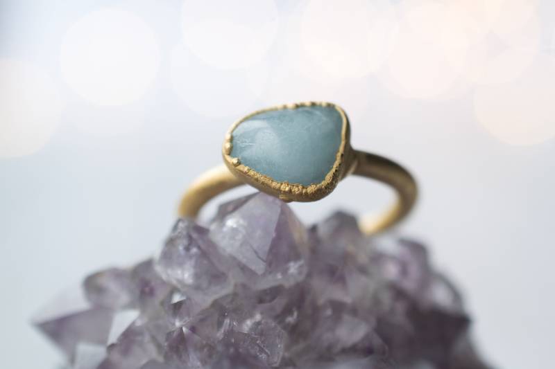 Sale Gold Aquamarin Kristall Ring | Roher Aquamarinring März Geburtsstein Und Roher Kristallring von HAWKHOUSE