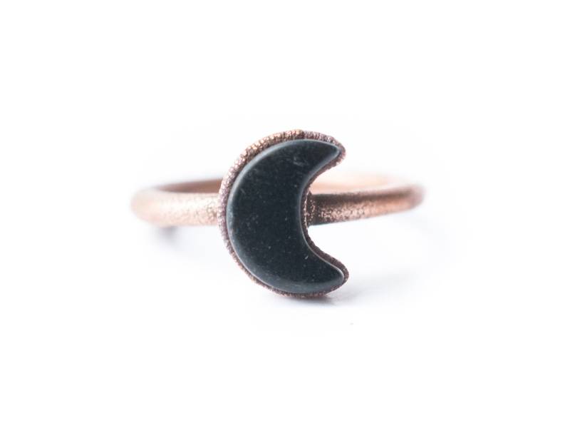Schwarzer Obsidian Ring | Mond Kupfer Und Natürlicher Schmuck Rohstein von HAWKHOUSE