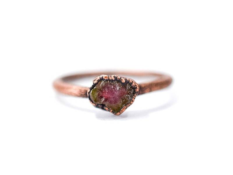 Wassermelonen Turmalin Ring | Roher Galvanisierter Oktober Geburtsstein Schmuck von HAWKHOUSE