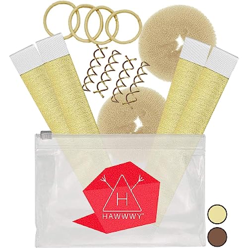 Hawwwy 12-piece Hair Bun Maker, Easy & Fast Small Bun Tool Best Sellers Kit Short or Thin Hair Women Girls Kids Toddler Perfect Ballet Sock Accessory Blonde (2 Donuts +2 Magic Snap Roll +4 Spin Pins) von HAWWWY