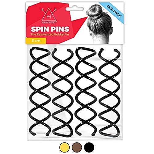 Hawwwy Spiral Bobby Pins 8 Pack Spin Pins, Easy & Fast Bun Maker Twist Hair Pins für Frauen Kinder, Updo Haar Zubehör, Perfekte kleine Bun Bobbypins Bobbie Mode (Schwarz 2 Zoll) von HAWWWY