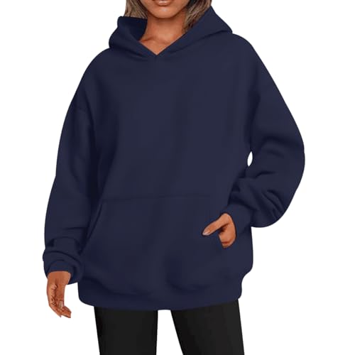 Damen Hoodie Kapuzenpullover Damen Kapuzenpulli Sweatshirt Damen Oversized Kapuzen Hoodie Damen Frauen Uni Basic Oversize Pullover Hoody Damen Kuschel Pulli Hoodies Sweatshirts für Damen Blau 4XL von HAXNOHEY