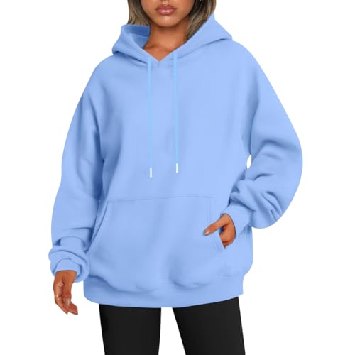 Damen Hoodie Kapuzenpullover Damen Kapuzenpulli Sweatshirt Damen Oversized Kapuzen Hoodie Damen Frauen Uni Basic Oversize Pullover Hoody Damen Kuschel Pulli Hoodies Sweatshirts für Damen Blau XXL von HAXNOHEY