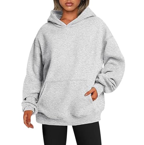 Damen Hoodie Kapuzenpullover Damen Kapuzenpulli Sweatshirt Damen Oversized Kapuzen Hoodie Damen Frauen Uni Basic Oversize Pullover Hoody Damen Kuschel Pulli Hoodies Sweatshirts für Damen Grau 3XL von HAXNOHEY