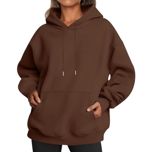 Damen Hoodie Kapuzenpullover Damen Kapuzenpulli Sweatshirt Damen Oversized Kapuzen Hoodie Damen Frauen Uni Basic Oversize Pullover Hoody Damen Kuschel Pulli Hoodies Sweatshirts für Damen Kaffee 4XL von HAXNOHEY