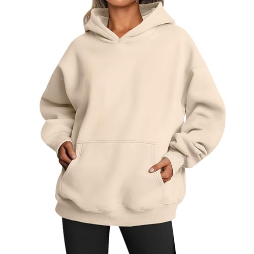 Damen Hoodie Kapuzenpullover Damen Kapuzenpulli Sweatshirt Damen Oversized Kapuzen Hoodie Damen Frauen Uni Basic Oversize Pullover Hoody Damen Kuschel Pulli Hoodies Sweatshirts für Damen Khaki 3XL von HAXNOHEY