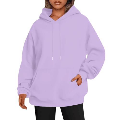 Damen Hoodie Kapuzenpullover Damen Kapuzenpulli Sweatshirt Damen Oversized Kapuzen Hoodie Damen Frauen Uni Basic Oversize Pullover Hoody Damen Kuschel Pulli Hoodies Sweatshirts für Damen Lila 5XL von HAXNOHEY