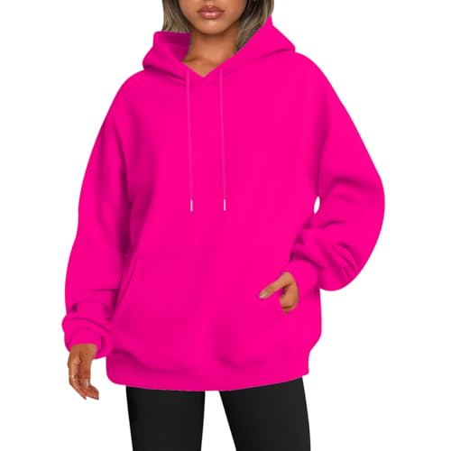 Damen Hoodie Kapuzenpullover Damen Kapuzenpulli Sweatshirt Damen Oversized Kapuzen Hoodie Damen Frauen Uni Basic Oversize Pullover Hoody Damen Kuschel Pulli Hoodies Sweatshirts für Damen Rosa 5XL von HAXNOHEY