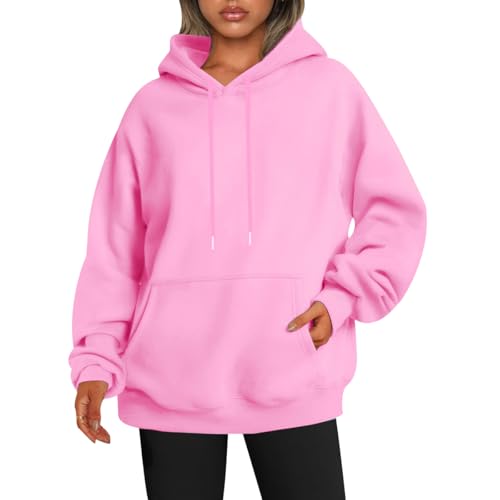 Damen Hoodie Kapuzenpullover Damen Kapuzenpulli Sweatshirt Damen Oversized Kapuzen Hoodie Damen Frauen Uni Basic Oversize Pullover Hoody Damen Kuschel Pulli Hoodies Sweatshirts für Damen Rosa 5XL von HAXNOHEY