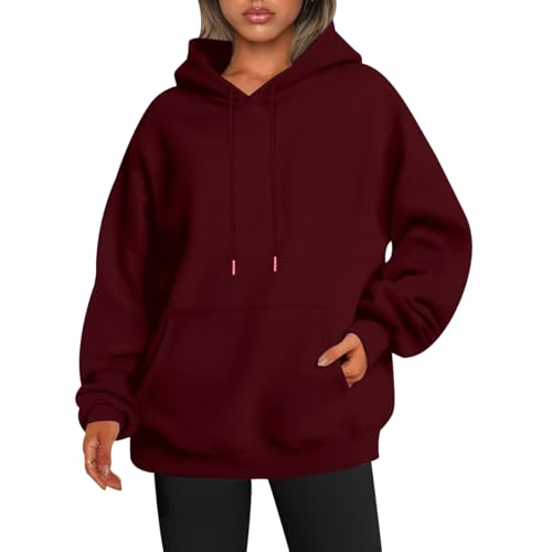 Damen Hoodie Kapuzenpullover Damen Kapuzenpulli Sweatshirt Damen Oversized Kapuzen Hoodie Damen Frauen Uni Basic Oversize Pullover Hoody Damen Kuschel Pulli Hoodies Sweatshirts für Damen Rot XL von HAXNOHEY