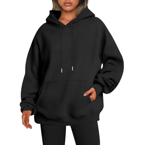 Damen Hoodie Kapuzenpullover Damen Kapuzenpulli Sweatshirt Damen Oversized Kapuzen Hoodie Damen Frauen Uni Basic Oversize Pullover Hoody Damen Kuschel Pulli Hoodies Sweatshirts für Damen Schwarz M von HAXNOHEY