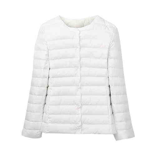 Damen Leichte Daunenjacke ohne Kragen Steppjacke mit Langen Ärmeln Ultraleichte Pufferjacke Dünne Wasserdichte Daunenjacke für Damen mit Druckknopf Slim-Fit-Oberbekleidung Warmer Herbst Winter von HAXNOHEY