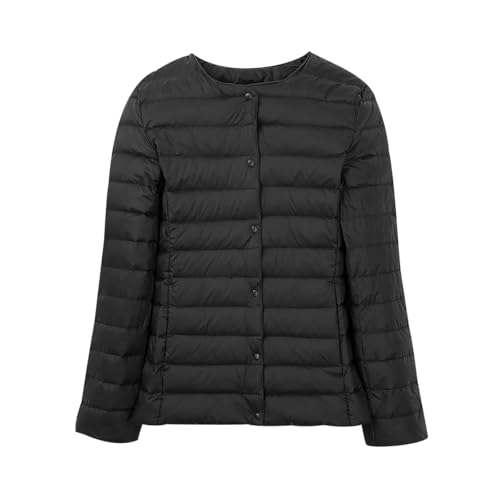Damen Leichte Daunenjacke ohne Kragen Steppjacke mit Langen Ärmeln Ultraleichte Pufferjacke Dünne Wasserdichte Daunenjacke für Damen mit Druckknopf Slim-Fit-Oberbekleidung Warmer Herbst Winter von HAXNOHEY