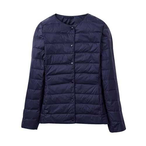 Damen Leichte Daunenjacke ohne Kragen Steppjacke mit Langen Ärmeln Ultraleichte Pufferjacke Dünne Wasserdichte Daunenjacke für Damen mit Druckknopf Slim-Fit-Oberbekleidung Warmer Herbst Winter von HAXNOHEY