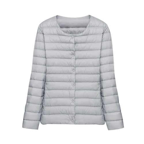 Damen Leichte Daunenjacke ohne Kragen Steppjacke mit Langen Ärmeln Ultraleichte Pufferjacke Dünne Wasserdichte Daunenjacke für Damen mit Druckknopf Slim-Fit-Oberbekleidung Warmer Herbst Winter von HAXNOHEY