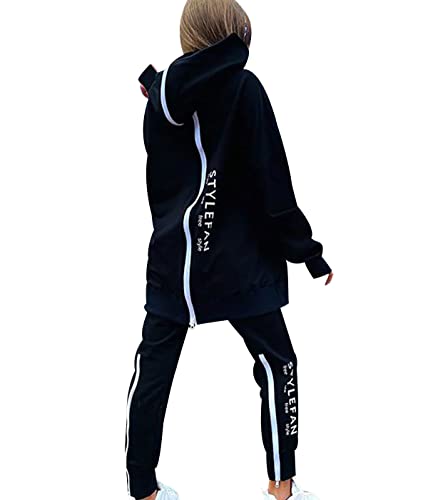 Freizeitanzug Damen Sport Trainingsanzug Damen Set Lang Tracksuit Women Hausanzug Frauen Loungewear Damen Set Jogginganzüge Trainingsanzüge Damen Große Größen Modern Lässige Oversize Locker Schwarz S von HAXNOHEY