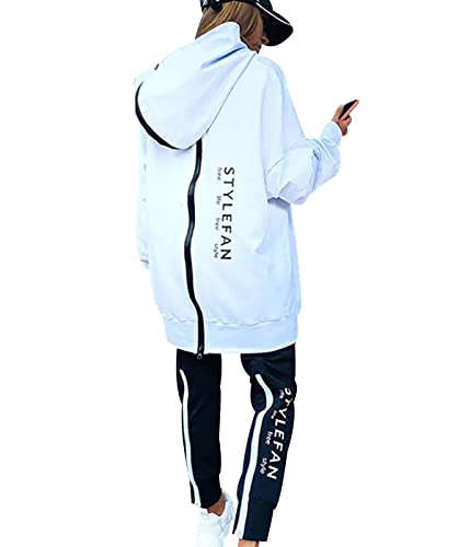 Freizeitanzug Damen Sport Trainingsanzug Damen Set Lang Tracksuit Women Hausanzug Frauen Loungewear Damen Set Jogginganzüge Trainingsanzüge Damen Große Größen Modern Oversize Locker Weiß Schwarz S von HAXNOHEY