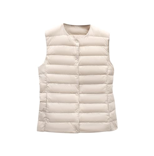 HAXNOHEY Damen Ultraleichte Weste Kurze Ärmellose Daunenjacke Leichte Steppweste für Damen Dünne Ärmellose Daunenjacke für damen Winter mit Druckknopf Wasserdichte Warme Oberbekleidung von HAXNOHEY