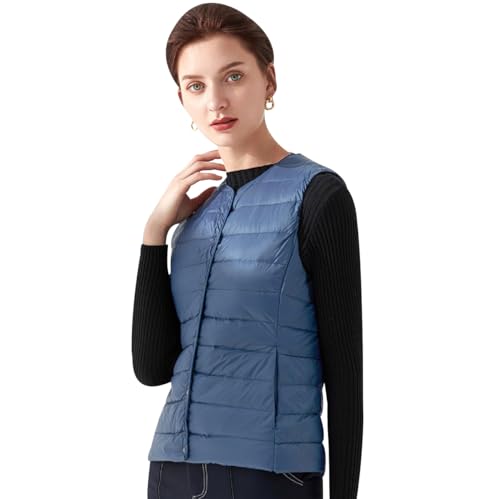 HAXNOHEY Damen Ultraleichte Weste Kurze Ärmellose Daunenjacke Leichte Steppweste für Damen Dünne Ärmellose Daunenjacke für damen Winter mit Druckknopf Wasserdichte Warme Oberbekleidung von HAXNOHEY