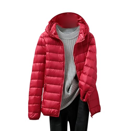 HAXNOHEY Steppjacke Damen Leichte Daunenjacke Damen Puffer Jacke Damen Daunenmantel Damen Steppmantel Steppjacke Mantel Daunen Steppjacke Damen Winter Cropped Puffer Jacket Roter XXL von HAXNOHEY