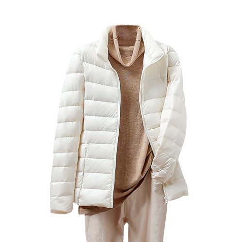 HAXNOHEY Steppjacke Damen Leichte Daunenjacke Damen Puffer Jacke Damen Daunenmantel Damen Steppmantel Steppjacke Mantel Daunen Steppjacke Damen Winter Cropped Puffer Jacket Weiß L von HAXNOHEY