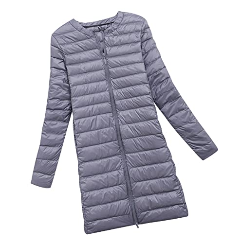 Lange Leichte Daunenjacke Damen Puffer Jacke Langer Leichter Daunenmantel Damen Lang Steppjacke Damen Leicht Down Jacket Women Federleichte Ultraleichte Daunenjacke Frauen Dünne Jacke Daunen Grau 4XL von HAXNOHEY