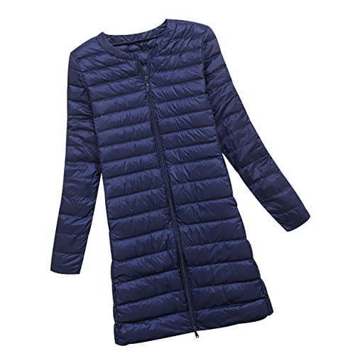 Lange Leichte Daunenjacke Damen Puffer Jacke Langer Leichter Daunenmantel Damen Lang Steppjacke Damen Leicht Down Jacket Women Federleichte Ultraleichte Daunenjacke Frauen Dünne Jacke Daunen Marine M von HAXNOHEY