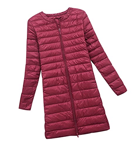 Lange Leichte Daunenjacke Damen Puffer Jacke Langer Leichter Daunenmantel Damen Lang Steppjacke Damen Leicht Down Jacket Women Federleichte Ultraleichte Daunenjacke Frauen Dünne Jacke Daunen Rot XXL von HAXNOHEY