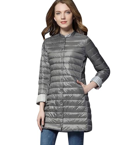 Leichte Daunenjacke Damen Lang Puffer Jacke Damen Ultraleichte Daunen Steppjacke Damen Lang Leichter Steppmantel Damen Leicht Daunenmantel Puffer Mantel Down Jacket Women Daunenjacke Damen Grau XL von HAXNOHEY