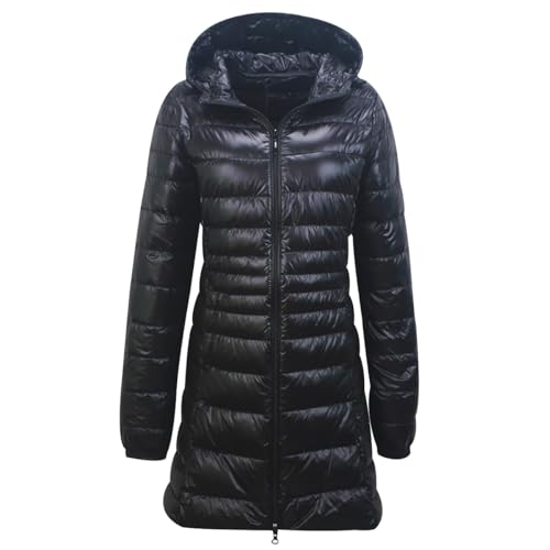 Leichte Daunenjacke Damen Lang Puffer Jacke Damen mit Kapuze Ultraleichte Long Steppjacke Damen Lang Leichter Steppmantel Damen Leicht Daunenmantel Down Jacket Women Lange Daunenjacke Damen 7XL von HAXNOHEY
