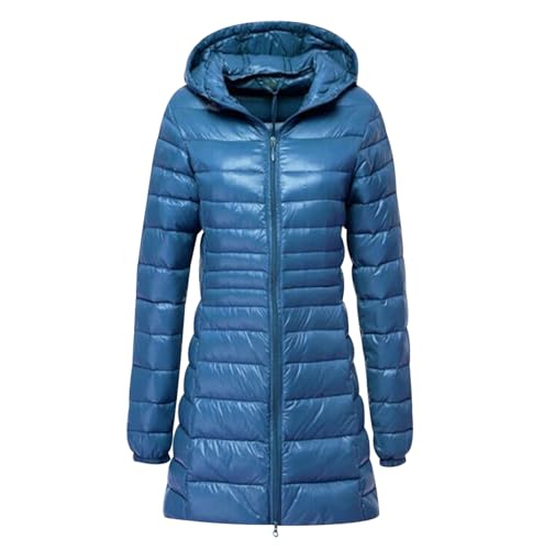 Leichte Daunenjacke Damen Lang Puffer Jacke Damen mit Kapuze Ultraleichte Long Steppjacke Damen Lang Leichter Steppmantel Damen Leicht Daunenmantel Down Jacket Women Lange Daunenjacke Damen Blau 4XL von HAXNOHEY