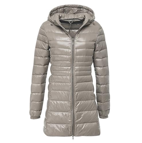 Leichte Daunenjacke Damen Lang Puffer Jacke Damen mit Kapuze Ultraleichte Long Steppjacke Damen Lang Leichter Steppmantel Damen Leicht Daunenmantel Down Jacket Women Lange Daunenjacke Damen Nelke 3XL von HAXNOHEY