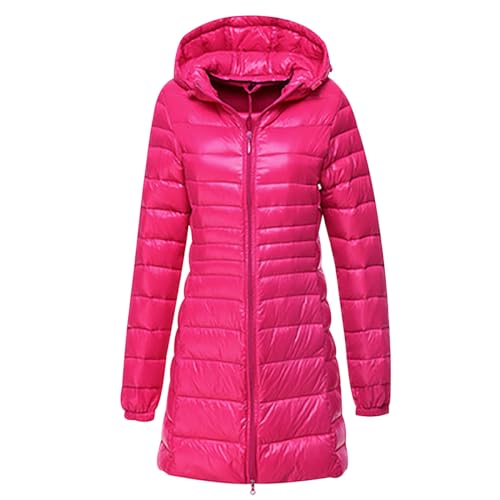 Leichte Daunenjacke Damen Lang Puffer Jacke Damen mit Kapuze Ultraleichte Long Steppjacke Damen Lang Leichter Steppmantel Damen Leicht Daunenmantel Down Jacket Women Lange Daunenjacke Damen Rosa XL von HAXNOHEY