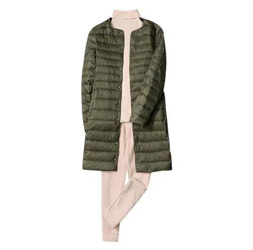 Leichte Daunenjacke Damen Lang Puffer Jacke Ultraleichte Long Steppjacke Damen Lang Leichter Steppmantel Damen Leicht Daunenmantel Puffer Mantel Down Jacket Women Lange Daunenjacke Damen Grün XXL von HAXNOHEY
