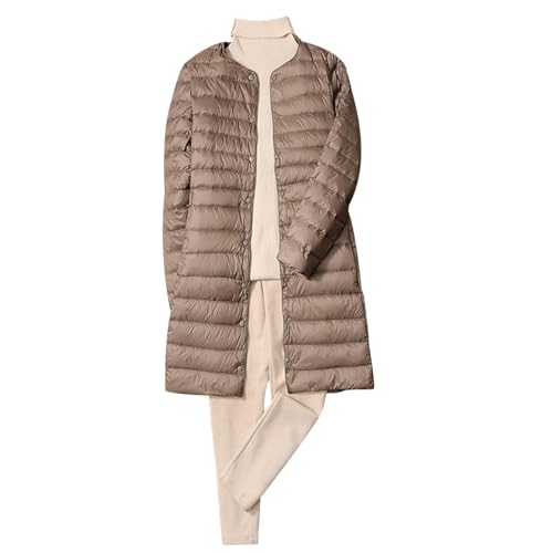 Leichte Daunenjacke Damen Lang Puffer Jacke Ultraleichte Long Steppjacke Damen Lang Leichter Steppmantel Damen Leicht Daunenmantel Puffer Mantel Down Jacket Women Lange Daunenjacke Damen Khaki 3XL von HAXNOHEY