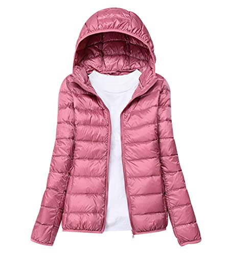 Leichte Daunenjacke Damen Puffer Jacke Damen Daunenmantel Lightweight Steppjacke Damen Leicht Down Jacket Women Federleichte Ultraleichte Kapuzen Daunenjacke Frauen Dünne Jacke Daunen Oversize Rosa XL von HAXNOHEY