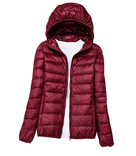 Leichte Daunenjacke Damen Puffer Jacke Damen Daunenmantel Lightweight Steppjacke Damen Leicht Down Jacket Women Federleichte Ultraleichte Kapuzen Daunenjacke Frauen Dünne Jacke Daunen Oversize Rot L von HAXNOHEY