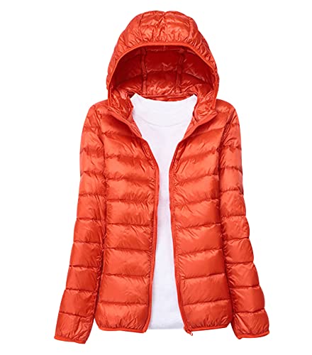 Leichte Daunenjacke Damen Puffer Jacke Damen Daunenmantel Lightweight Steppjacke Damen Leicht Down Jacket Women Federleichte Ultraleichte Kapuzen Daunenjacke Frauen Jacke Daunen Oversize Orange L von HAXNOHEY