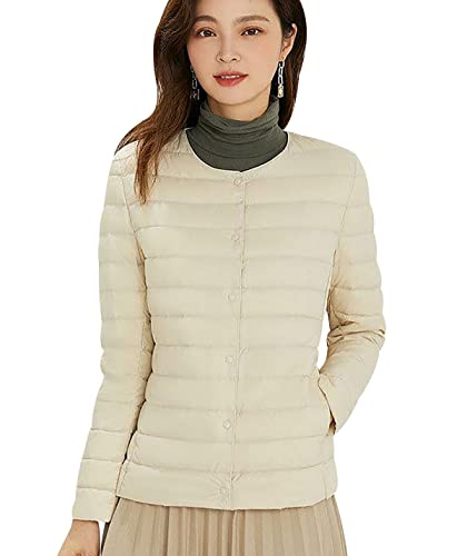 Leichte Daunenjacke Damen Puffer Jacke Damen Daunenmantel Lightweight Steppjacke Damen Leicht Packable Down Jacket Women Federleichte Ultraleichte Daunenjacke Frauen Jacke Daunen Oversize Beige 3XL von HAXNOHEY