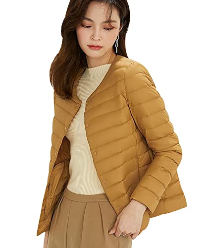 Leichte Daunenjacke Damen Puffer Jacke Damen Daunenmantel Lightweight Steppjacke Damen Leicht Packable Down Jacket Women Federleichte Ultraleichte Daunenjacke Frauen Jacke Daunen Oversize Kurkuma M von HAXNOHEY