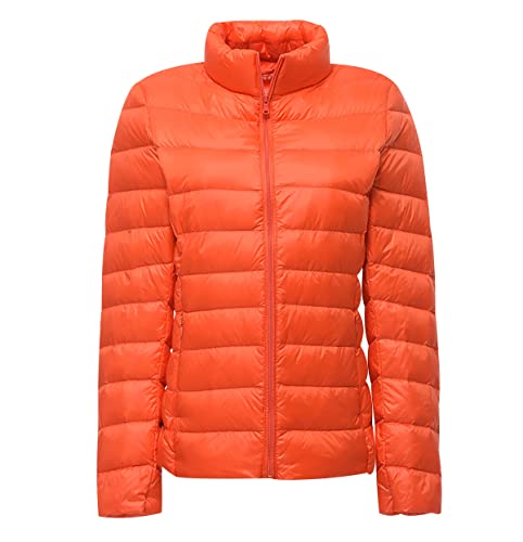 Leichte Daunenjacke Damen Puffer Jacke Damen Daunenmantel Lightweight Steppjacke Damen Leicht Puffer Mantel Damen Down Jacket Women Federleichte Daunenjacke Frauen Dünne Jacke Daunen Oversize Orange L von HAXNOHEY